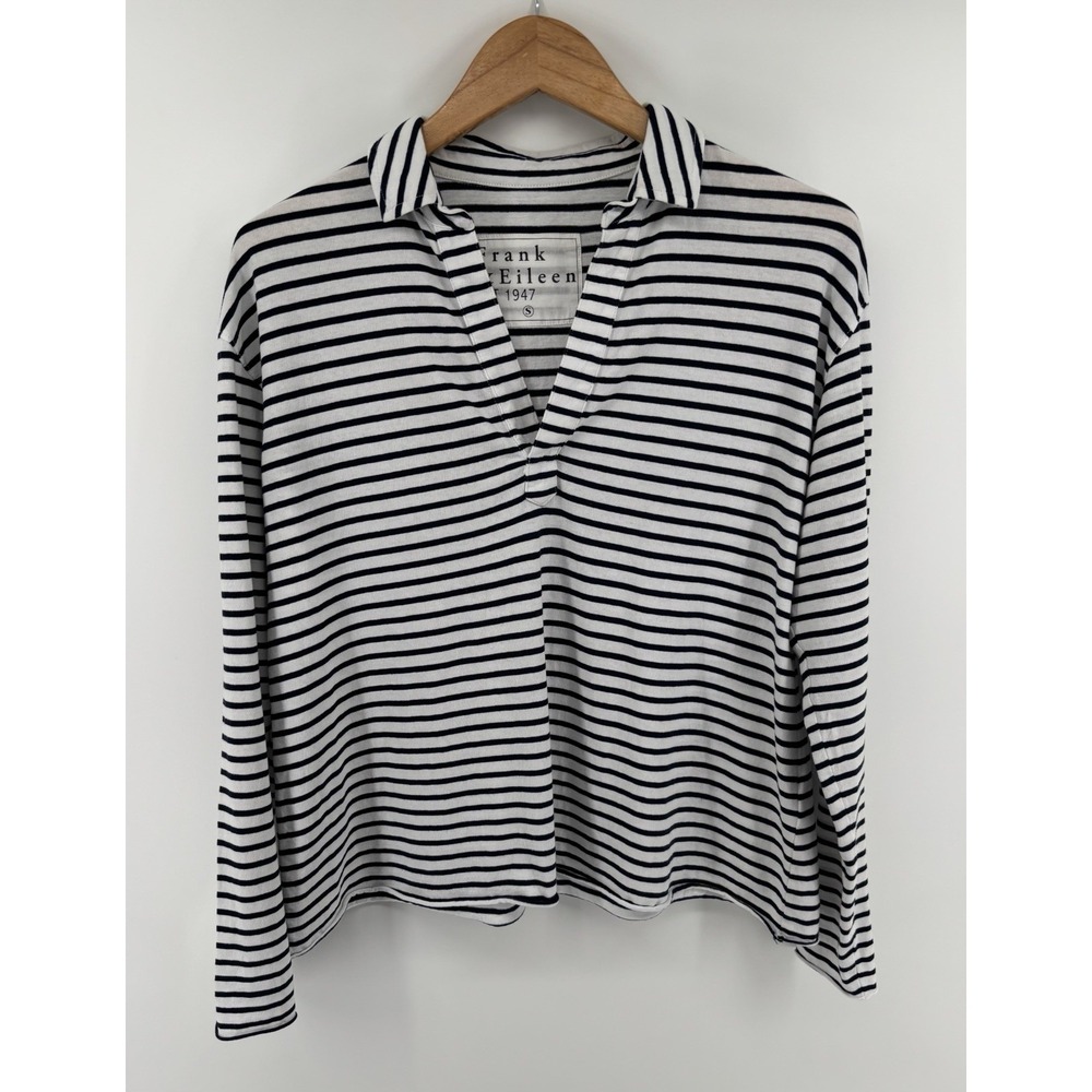 Frank & Eileen Patrick Stripe Popover Henley Sz S Navy Nautical Preppy Chic $168 - Picture 7 of 13
